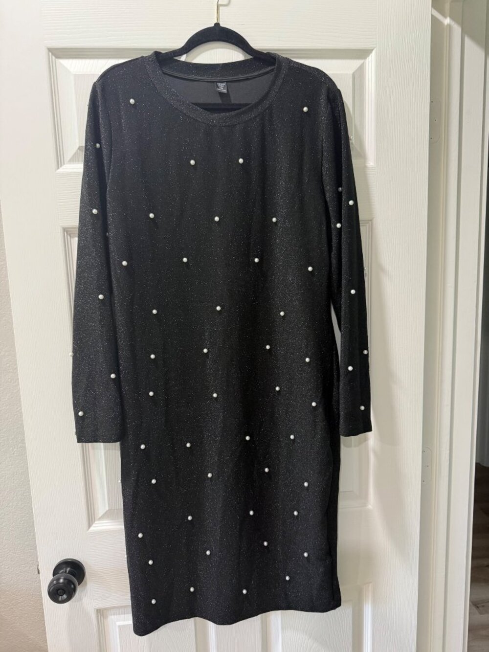 SHEIN Women's Black Long Sleeve Dress with Pearl Accents 1XL